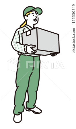 Simple illustration: Smiling delivery woman carrying cardboard boxes 123330849