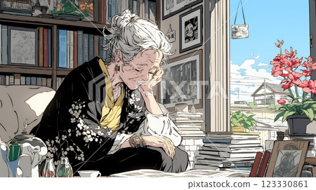 Elderly woman having a relaxing time 123330861