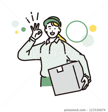 Simple illustration: Smiling delivery woman giving an OK sign 123330874