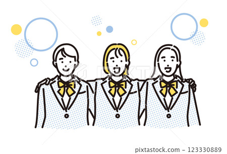 Simple illustration: Smiling high school girls putting their arms around their friends 123330889