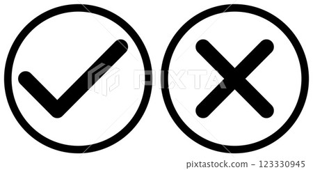 tick and x in circle, OK check mark and X cross icon symbol, black and white vector illustration isolated on a white tick and x in circle, OK check mark and X cross icon symbol, black and white vector illustration isolated on a white 123330945