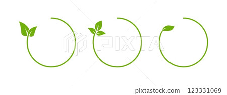 Circular green leaf icon for eco-friendly and sustainable designs. Circular green leaf icon for eco-friendly and sustainable designs. 123331069