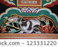 The sleeping cat at Nikko Toshogu Shrine, which is said to never actually be asleep (close-up) 123331220