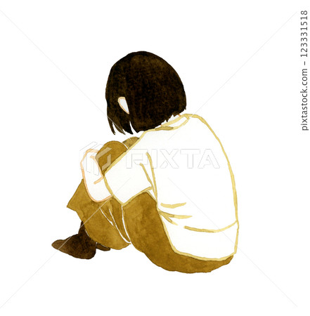 Back view of a young woman holding her knees Hand-drawn watercolor illustration of a person Back view of a young woman holding her knees Hand-drawn watercolor illustration of a person 123331518