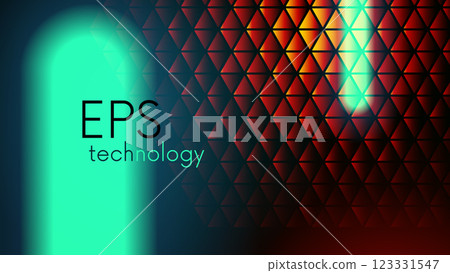 Abstract glowing triangles glass with neon light on dark background. Geometric retro futuristic art design. Neo noir technology backdrop. Template presentation slide with title in past future style. Abstract glowing triangles glass with neon light on dark background. Geometric retro futuristic art design. Neo noir technology backdrop. Template presentation slide with title in past future style. 123331547