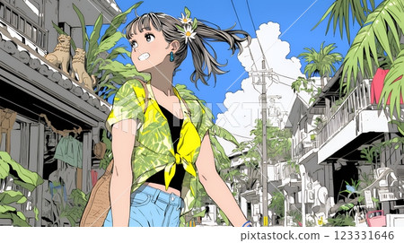 A young woman traveling alone in Okinawa A young woman traveling alone in Okinawa 123331646