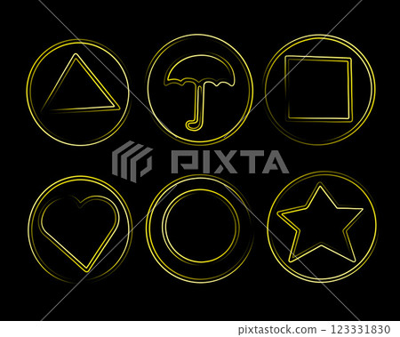 Illustration of a set of Korean dalgona game with neon effect. 123331830