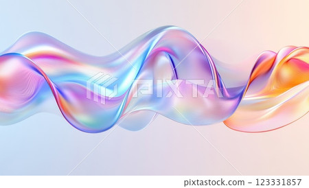 Abstract background with colorful waves and wavy lines. Rainbow glass ribbon on a light pastel gradient background. Abstract background with colorful waves and wavy lines. Rainbow glass ribbon on a light pastel gradient background. 123331857