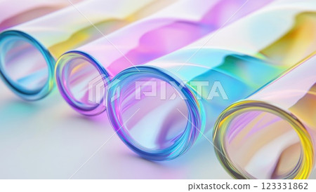 Abstract background with colorful waves and wavy lines. Rainbow glass ribbon on a light pastel gradient background. Abstract background with colorful waves and wavy lines. Rainbow glass ribbon on a light pastel gradient background. 123331862