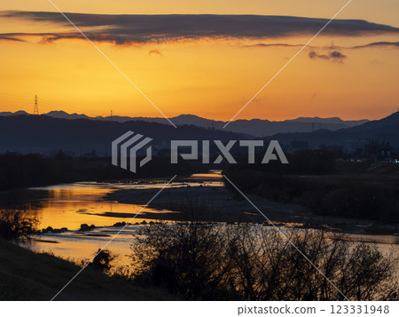 Orange sunrise and Yamato River scenery Orange sunrise and Yamato River scenery 123331948