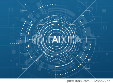 Abstract modern artificial intelligence chipset on blue background in futuristic concept technology artwork for web, banner, card, cover. Vector illustration 123332266