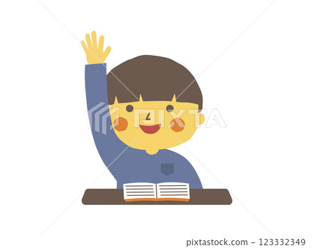Child raising hand in class Child raising hand in class 123332349