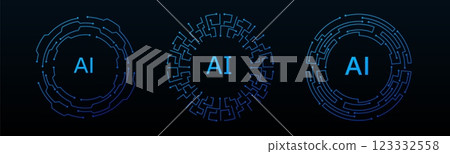 Blue holographic frame for futuristic tech and sci fi designs. 123332558