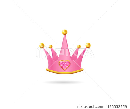 Pink crown with diamonds and heart for royal and elegant designs. 123332559