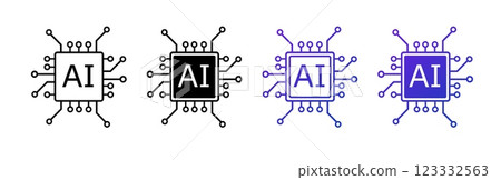 Futuristic AI logo with chip and circuits for modern technology. 123332563