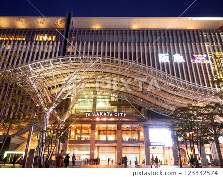 JR Hakata Station at dusk, Hakata Exit, Fukuoka Prefecture 123332574