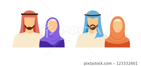 Colorful Muslim family logo representing tradition and faith. 123332601