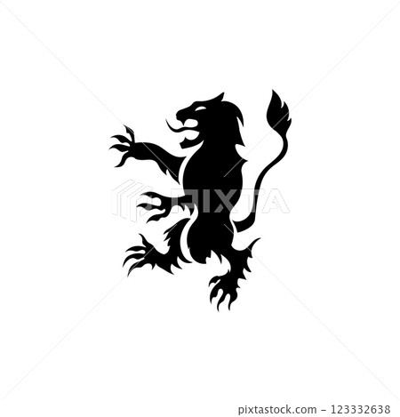 Black lion emblem symbolizing pride and royal authority. 123332638