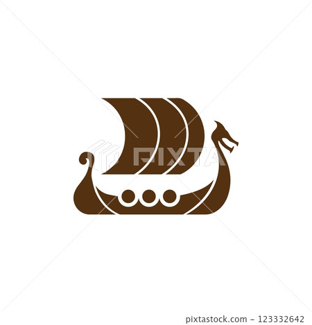 Nordic warship logo with shields and sails for marine history. Nordic warship logo with shields and sails for marine history. 123332642