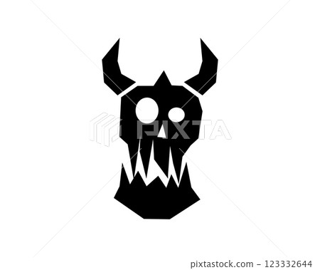 Orc skull icon with horns and grin for Gothic fantasy themes. 123332644
