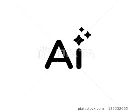 Black gradient AI symbol with minimalist design and virtual bot focus. 123332665