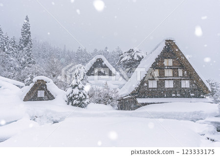 Shirakawa-go in snowy winter Shirakawa-go in snowy winter 123333175