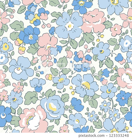 Liberty vector seamless pattern. Millefleurs Elegant hand drawn floral pattern with small flowers Liberty vector seamless pattern. Millefleurs Elegant hand drawn floral pattern with small flowers 123333248