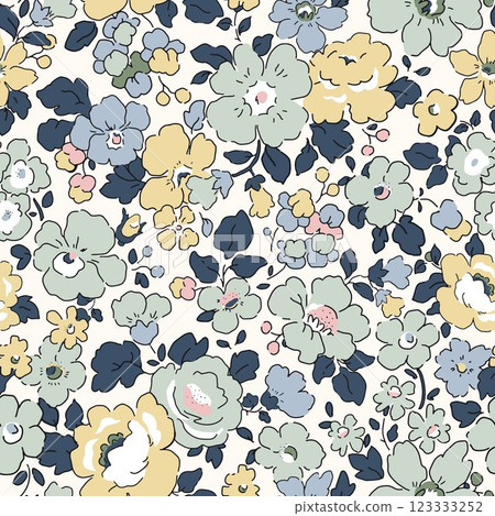 Liberty vector seamless pattern. Millefleurs Elegant hand drawn floral pattern with small flowers 123333252