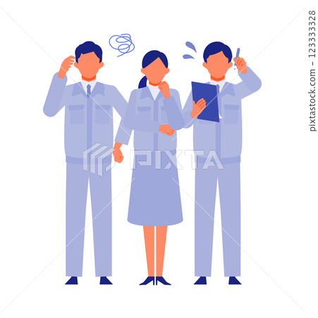 穿著工作服的男人和女人，人們解決問題的插圖，麻煩 123333328
