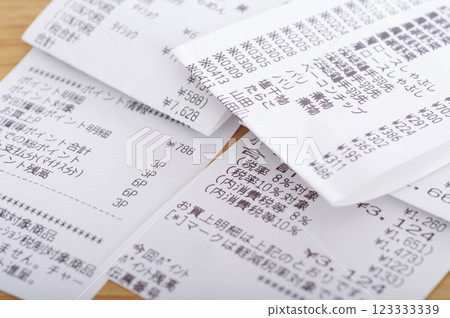 Lots of receipts, mostly for living expenses 123333339