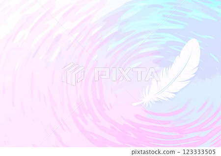 White feathers falling on the water surface and ripples spreading 123333505