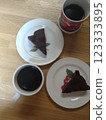 Chocolate Gateau and Coffee Tea Time 123333895