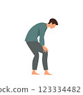 Illustration of a man holding his knee in pain, depicting knee injury, joint pain, arthritis, or medical issues. Suitable for healthcare, sports, and medical concepts. 123334482
