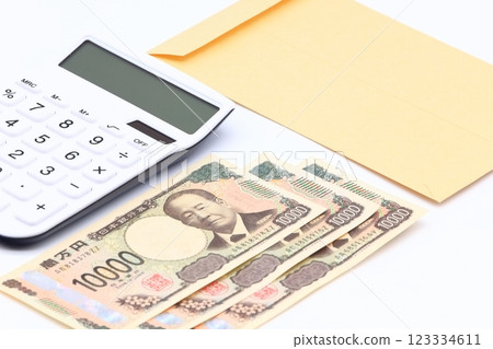 Image of a calculator and paper money 123334611