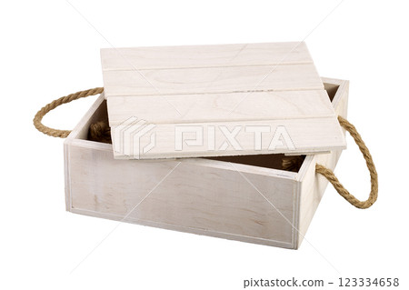 Wooden box with a lid on a white background. Storage box 123334658