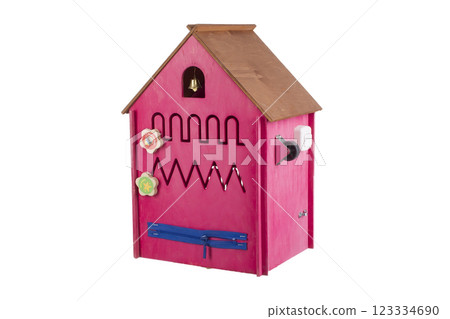 Educational wooden toy on a white background.Toy wooden house 123334690