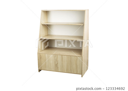 Wooden cabinet with shelves on a white background 123334692