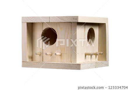 Wooden birdhouse on a white background 123334704