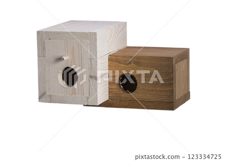 Wooden birdhouse on a white background Wooden birdhouse on a white background 123334725
