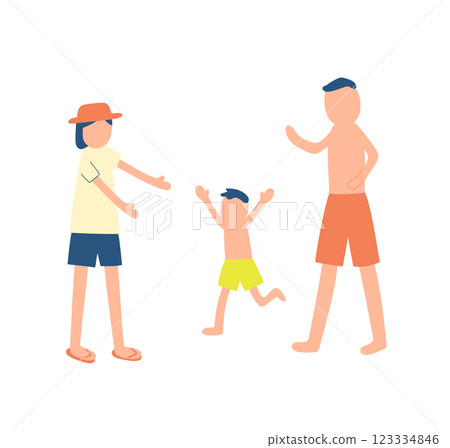 Illustration of a family playing in swimsuits 123334846