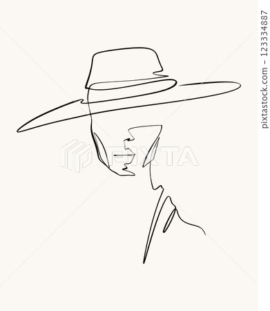 Minimalist Line Drawing of Woman in Hat Minimalist Line Drawing of Woman in Hat 123334887