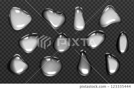 Liquid silver drops and blobs set 123335444