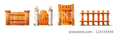 Cartoon gate and fence set 123335449
