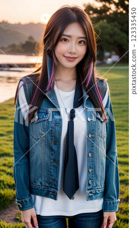 Looking at the camera at dusk, posing 123335450