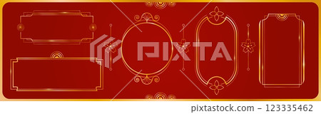 Asian golden frames set isolated on red background 123335462