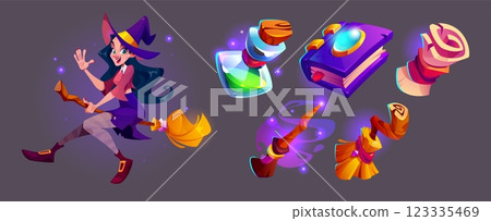 Game witch character with magical icons. 123335469