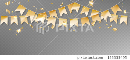 Golden flags, streamer on transparent background 123335495