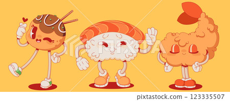 Groovy Japanese food mascots set Groovy Japanese food mascots set 123335507