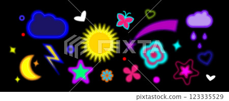 Neon y2k shapes on black background 123335529