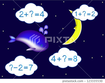 Educational games for children, for the calculation, examples in the clouds. 123335530